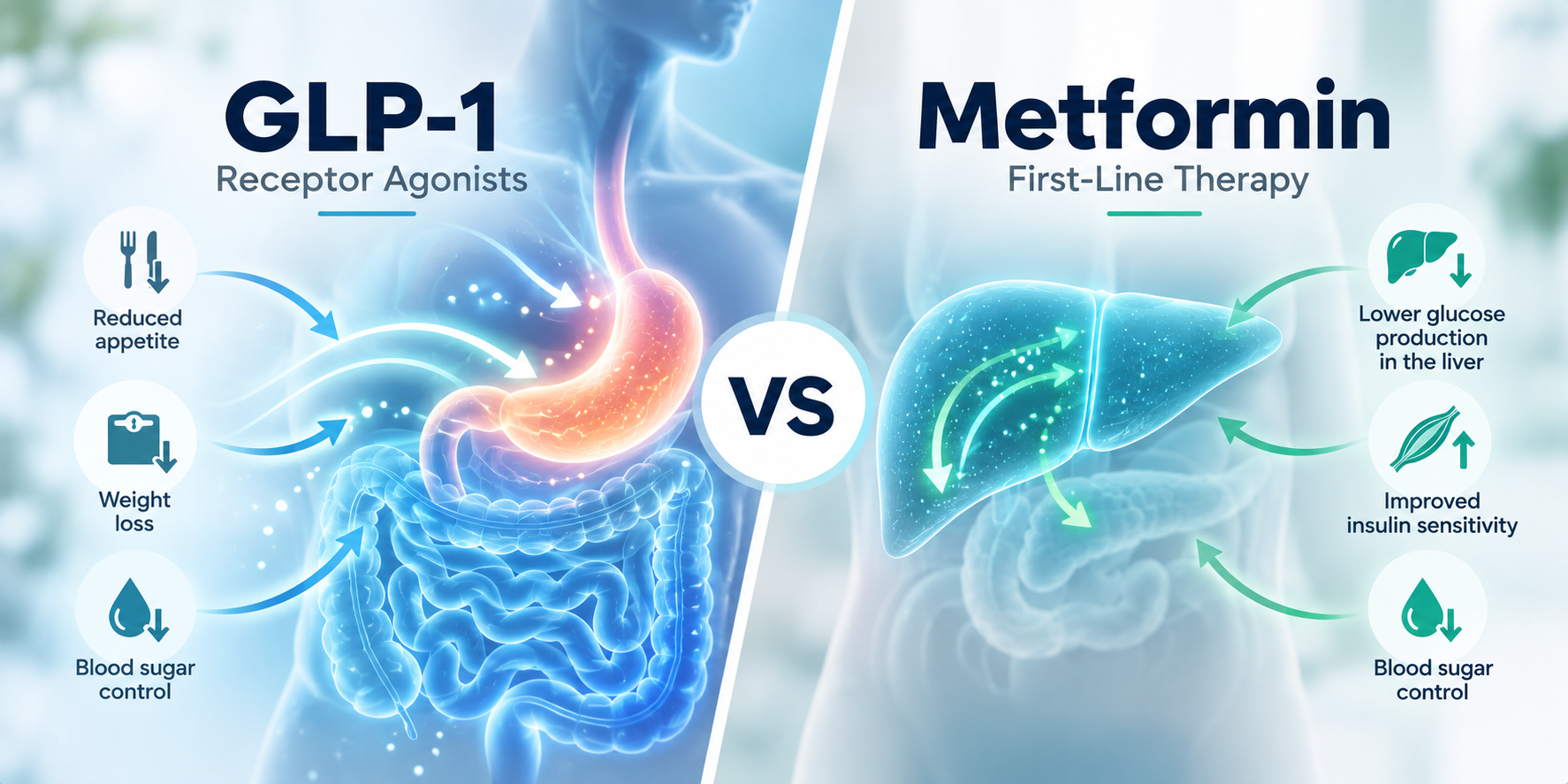 GLP-1 vs Metformin comparison for blood sugar control and weight management